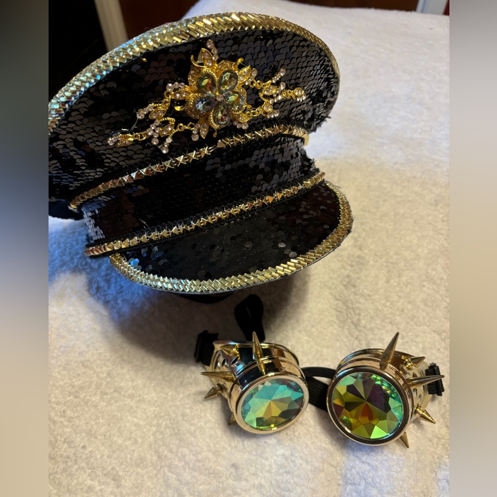 Steampunk sequin hat and goggle set